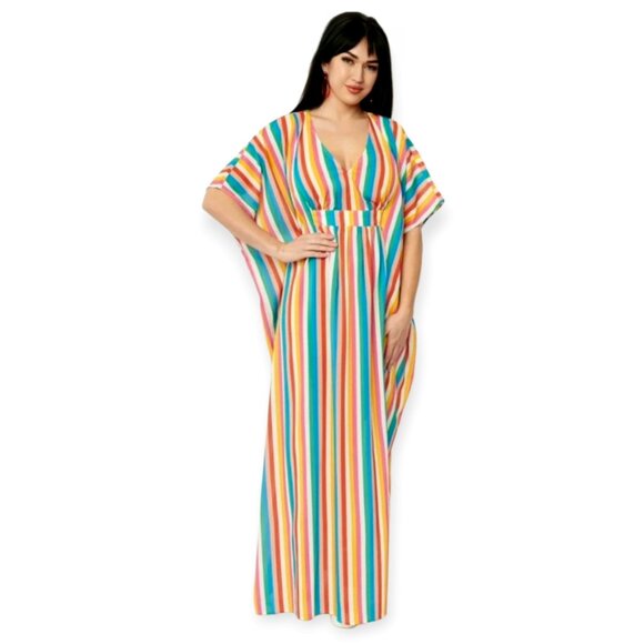 Unique Vintage Rainbow Striped Burton Caftan Dress size o/s - Picture 3 of 16